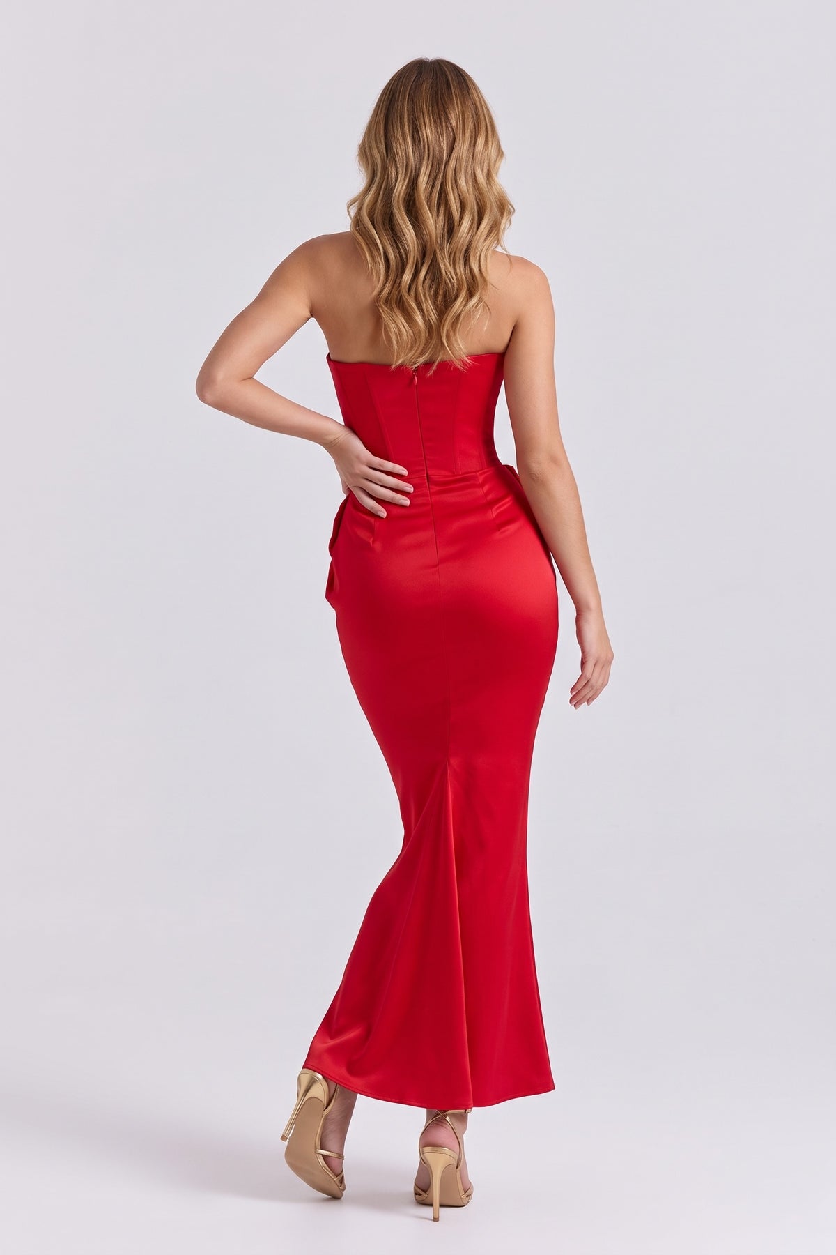 Gisele Satin Gown in Red - back view
