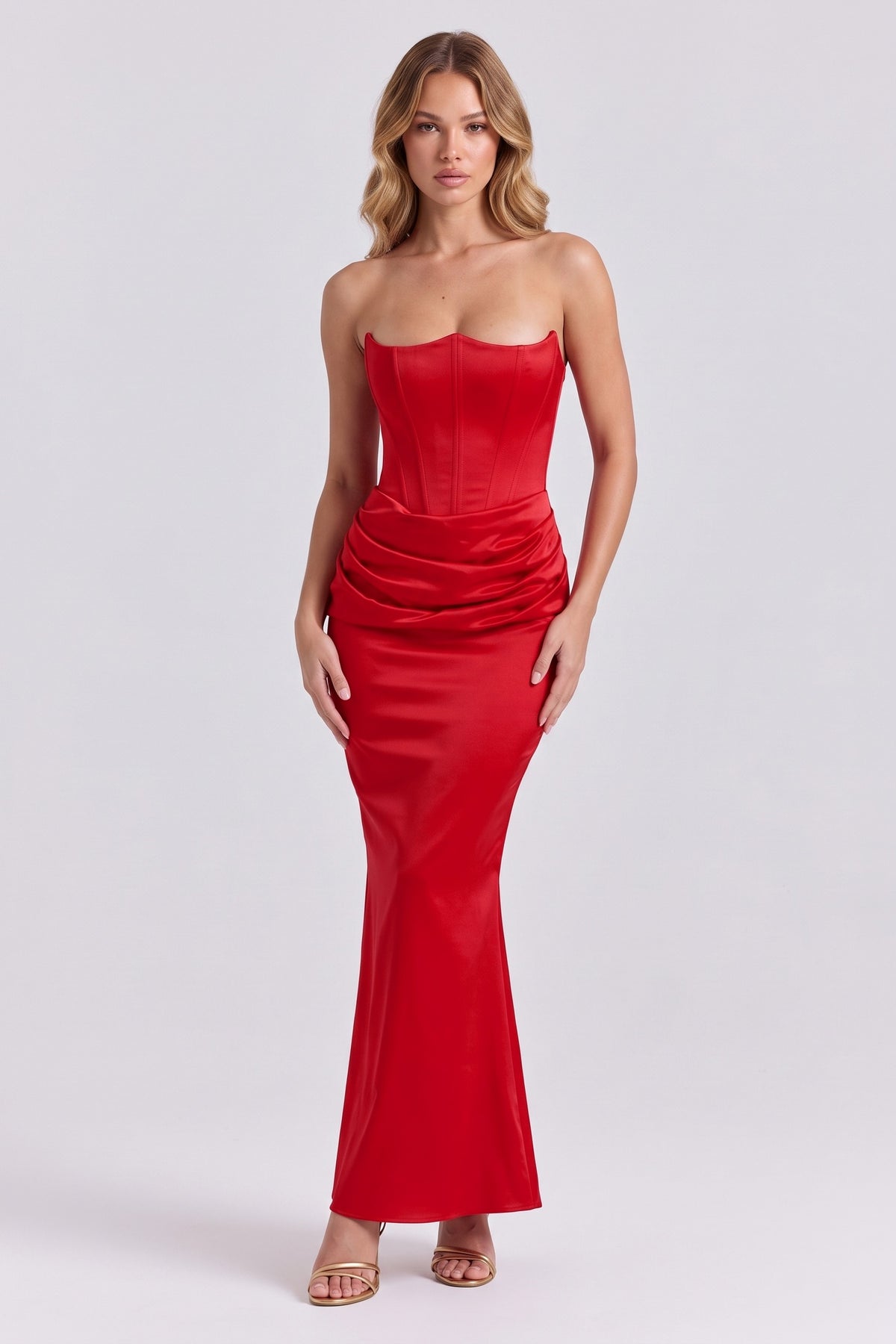 Gisele Satin Gown in Red - front