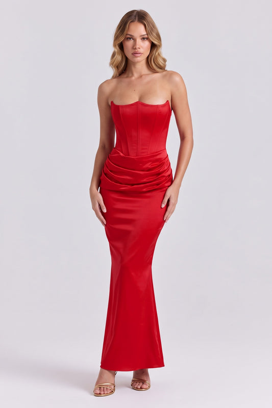Gisele Satin Gown in Red - front
