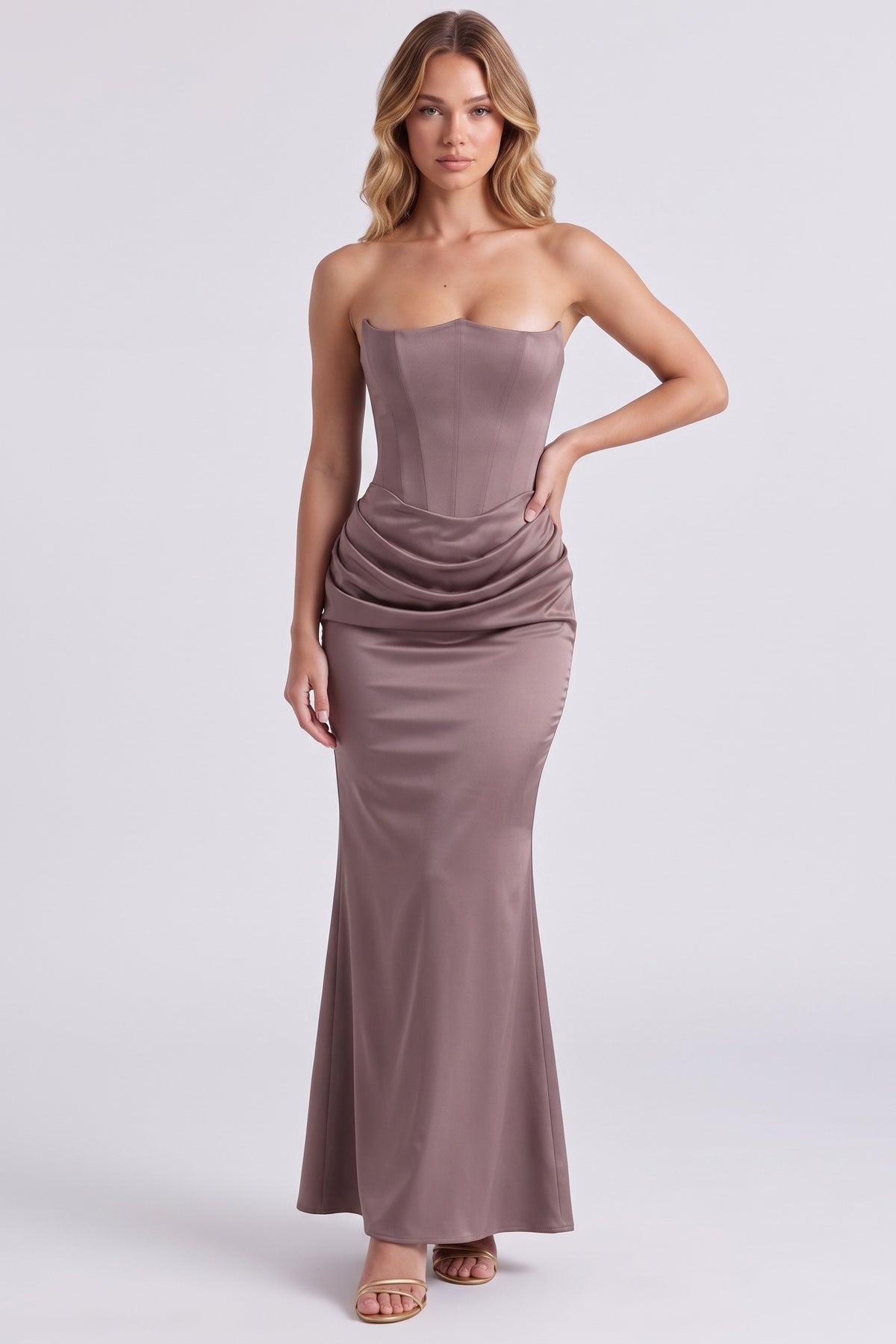 Gisele Satin Gown in Smoke - front