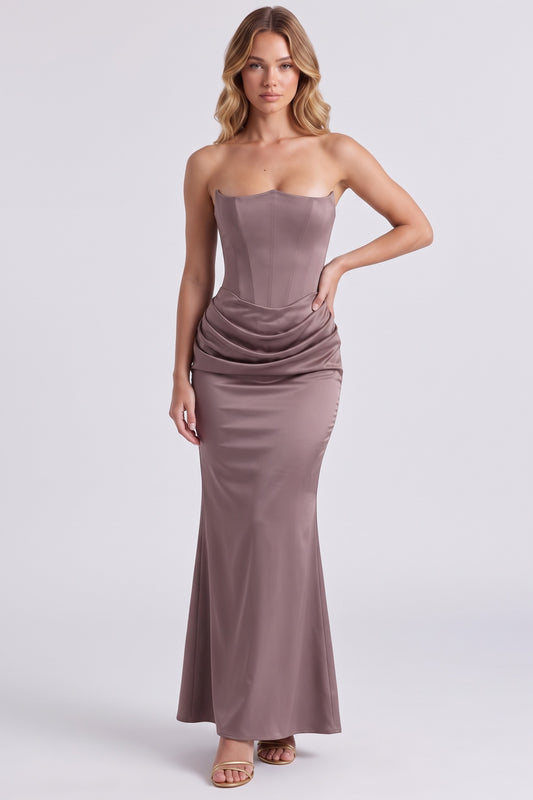Gisele Satin Gown in Smoke - front