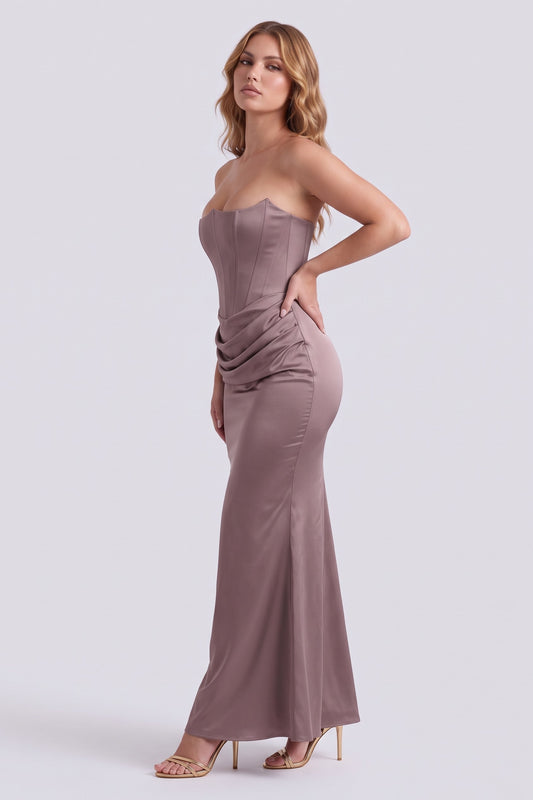 Gisele Satin Gown in Smoke - side view