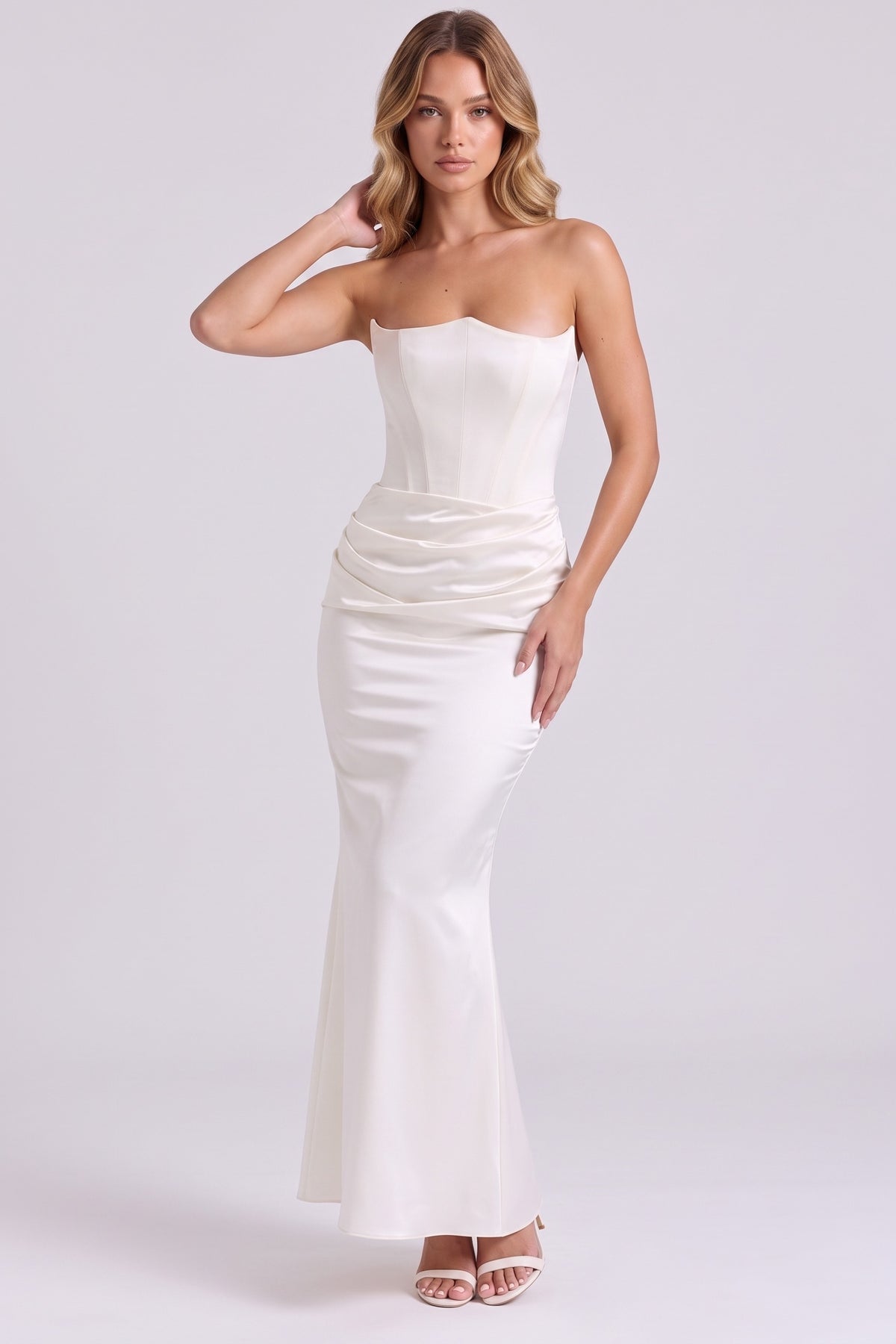 Gisele Satin Gown in White - front