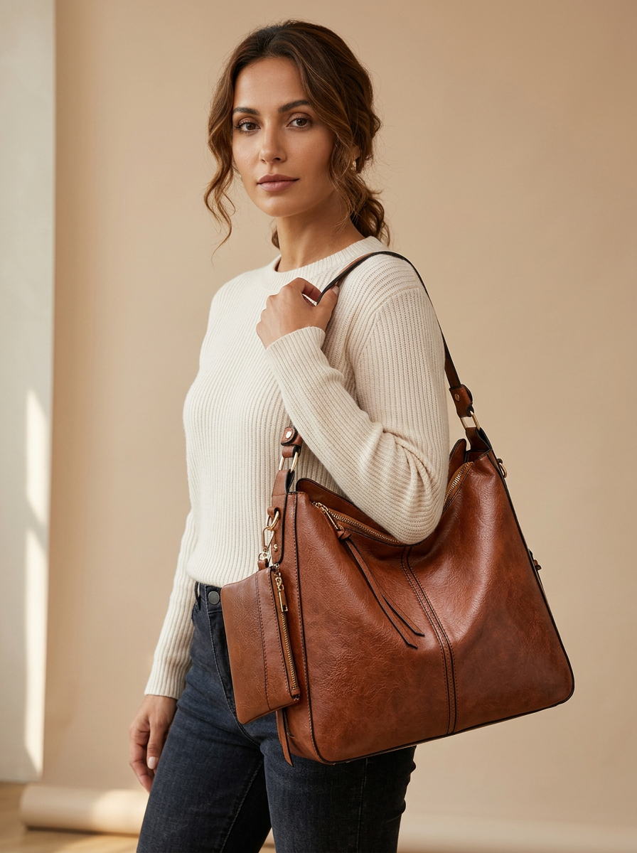 Aria Hobo Bag in Brown - front view
