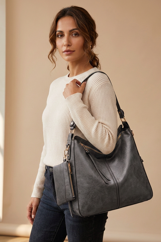 Aria Hobo Bag in Grey - front view