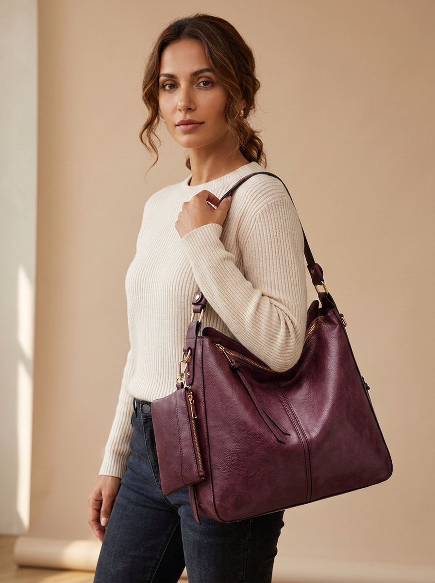 Aria Hobo Bag in Burgundy - front view