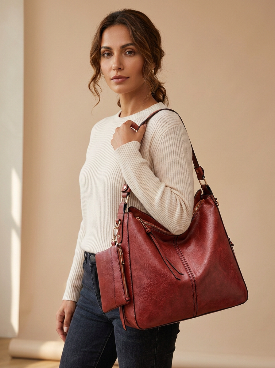 Aria Hobo Bag in Red - front view