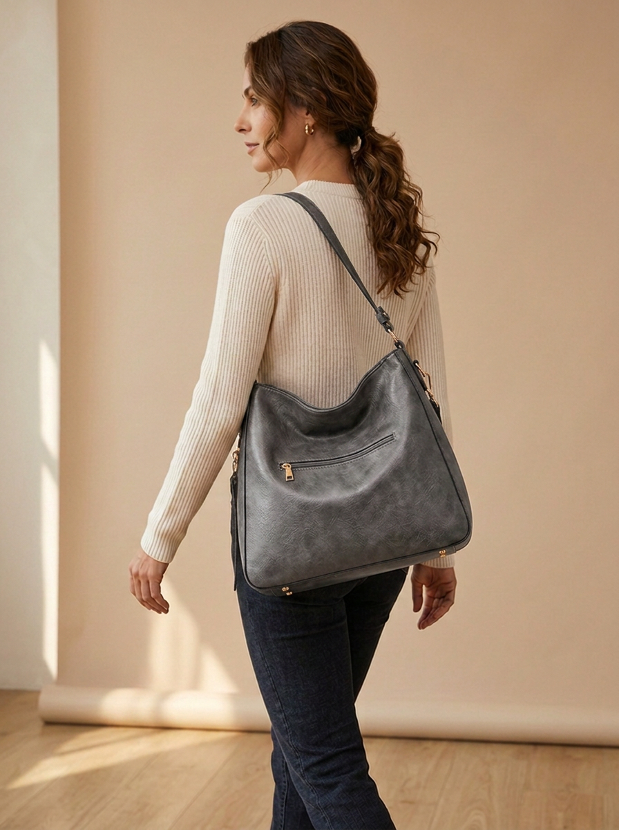 Aria Hobo Bag in Grey - back view
