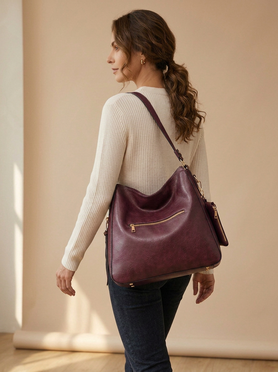 Aria Hobo Bag in Burgundy - back view