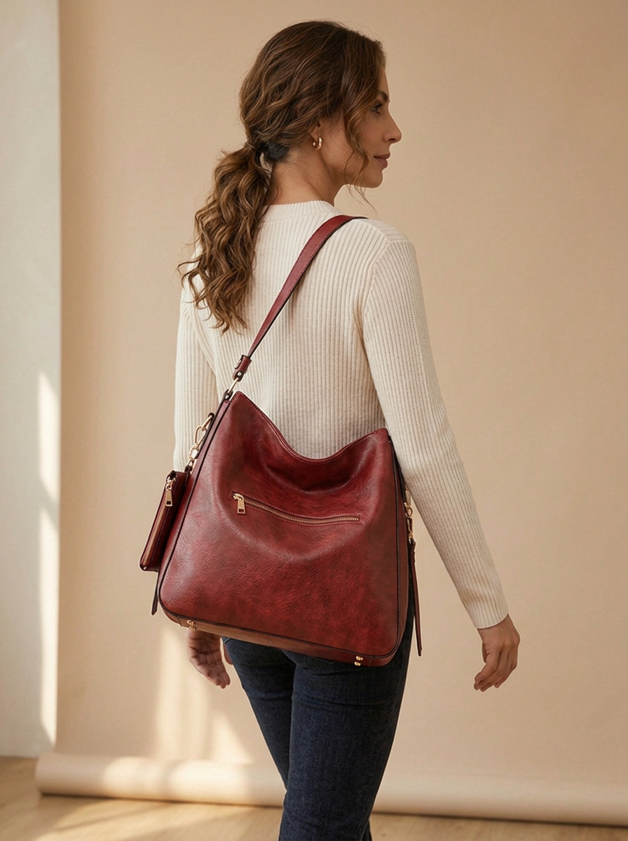 Aria Hobo Bag in Red - back view