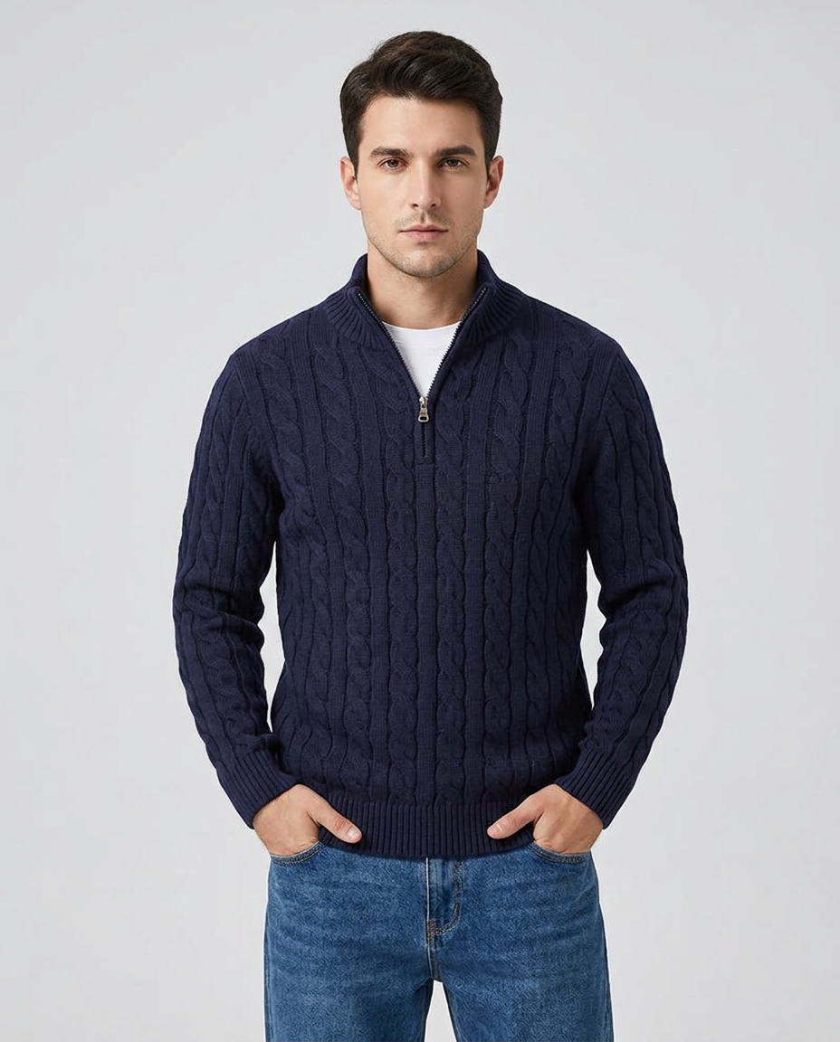 TAEBAEK Cable Sweater - Navy Blue - front