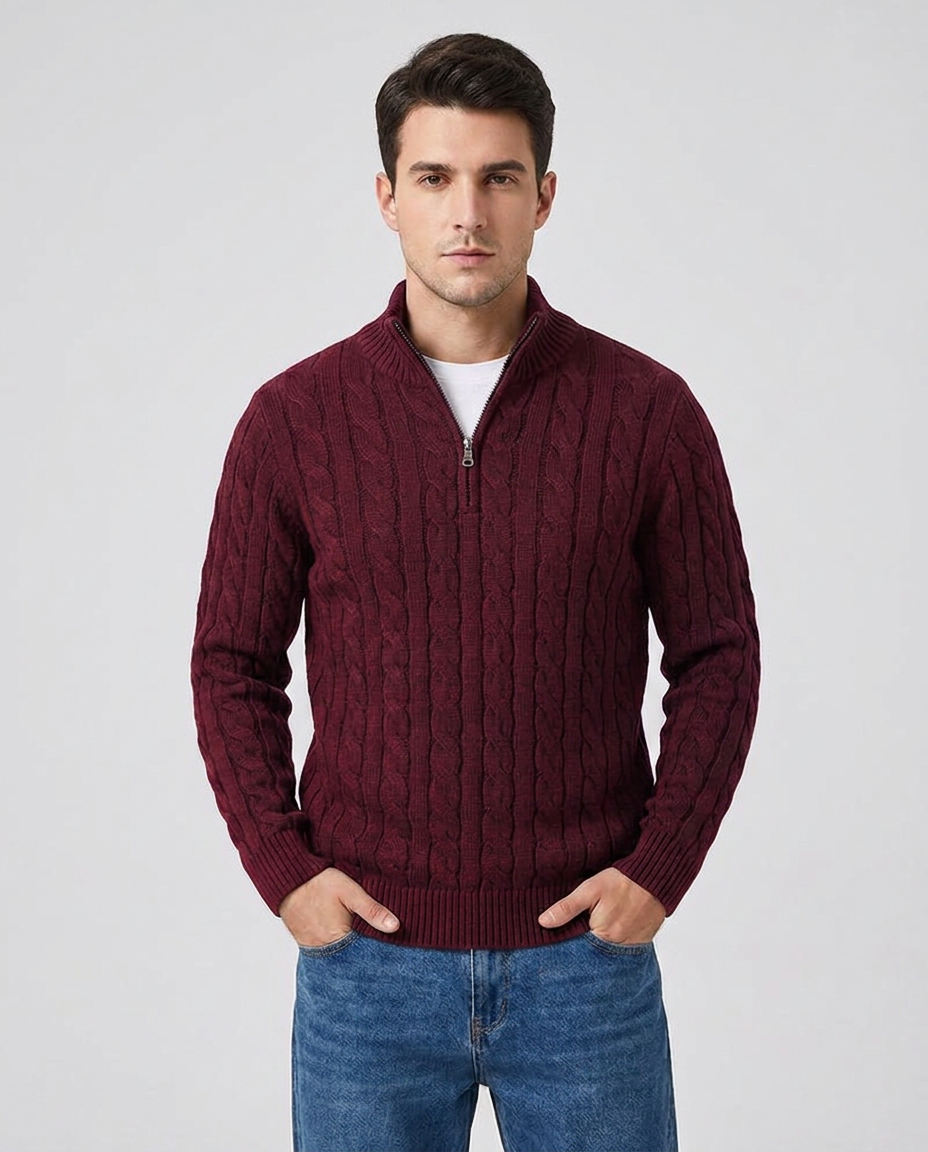 TAEBAEK Cable Sweater - Burgundy - front