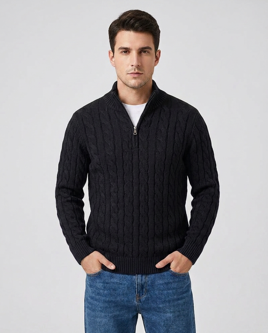TAEBAEK Cable Sweater - Black - front