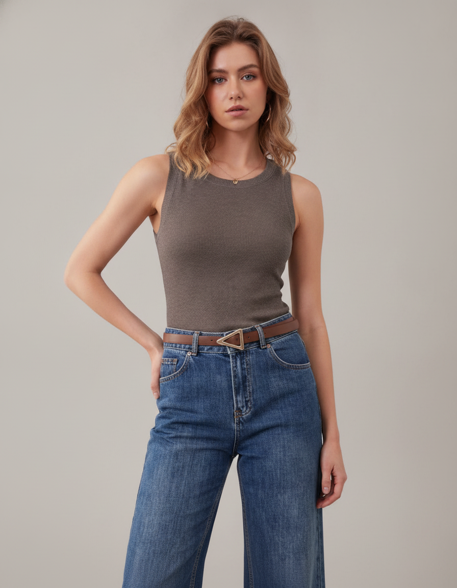 Arach&Cloz wool blend sleeveless top - Brown - front