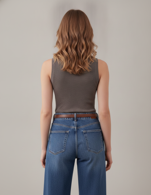 Arach&Cloz wool blend sleeveless top - Brown - back