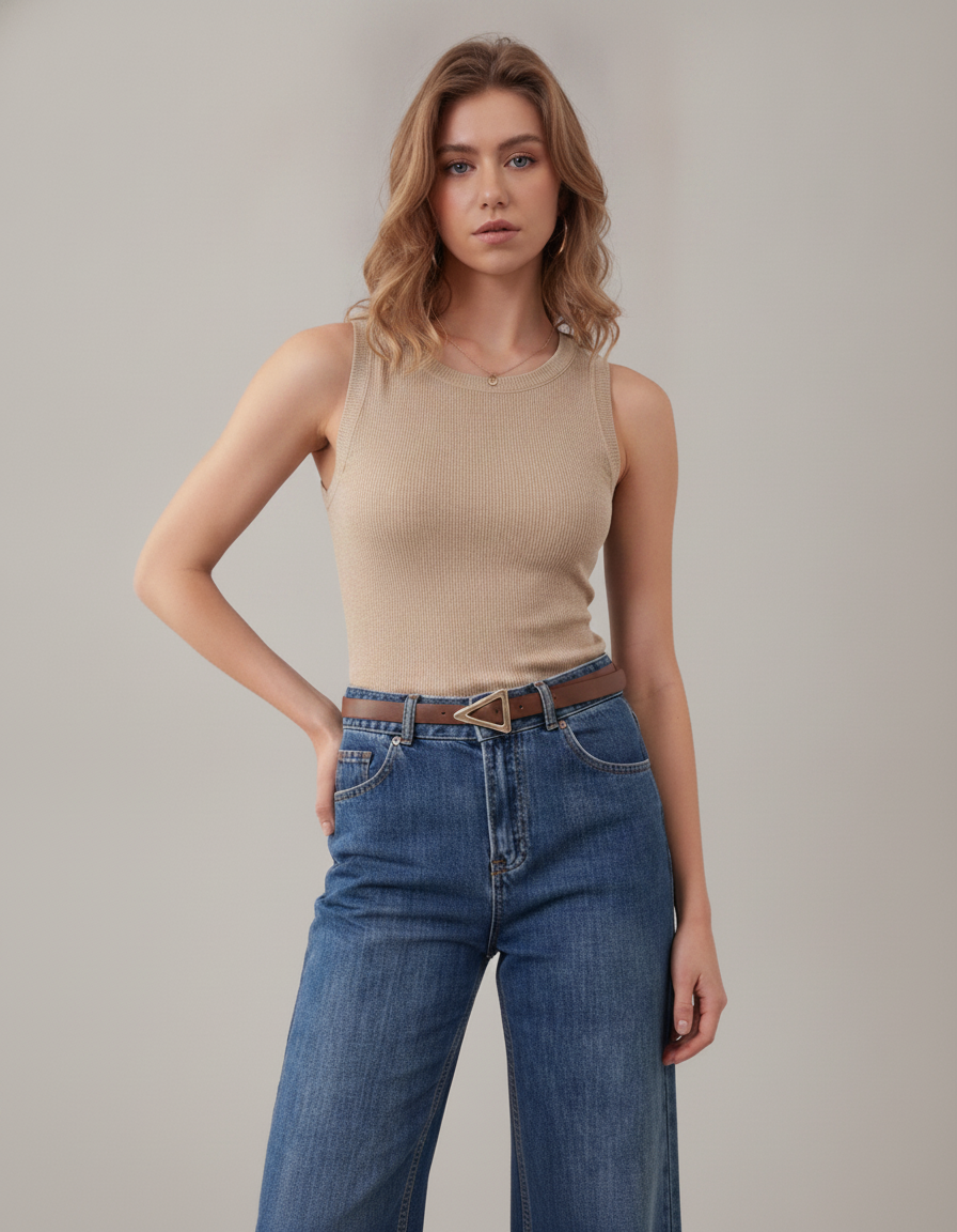 Arach&Cloz wool blend sleeveless top - Beige - front