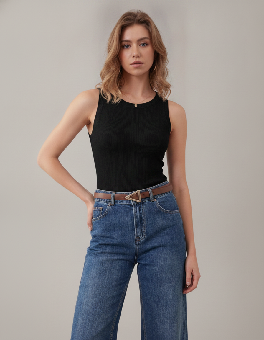 Arach&Cloz wool blend sleeveless top - Black - front