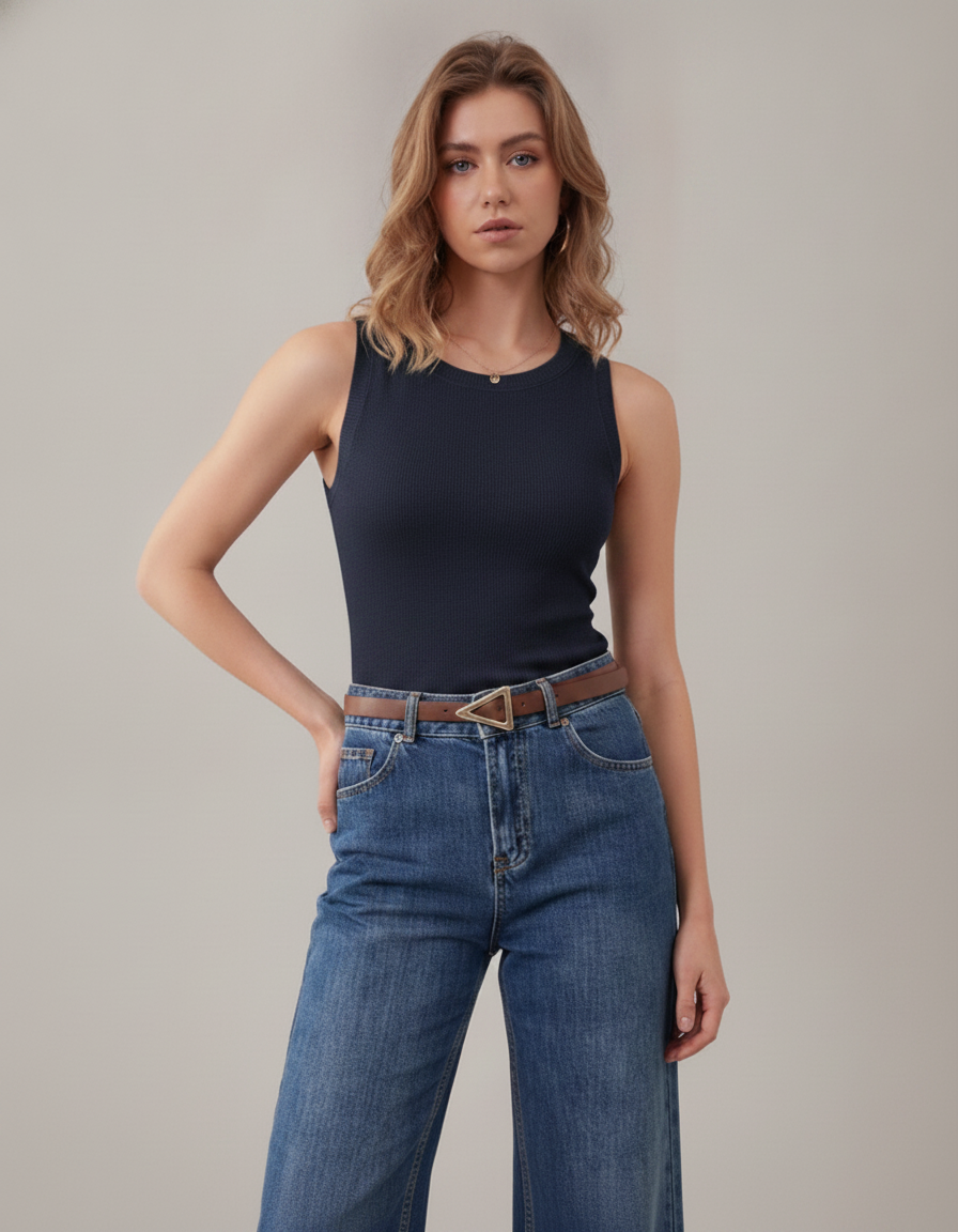 Arach&Cloz wool blend sleeveless top - Navy Blue - front