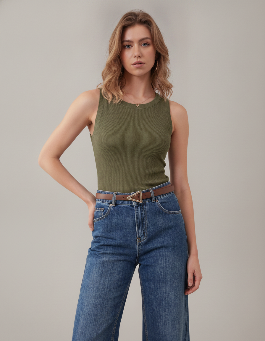 Arach&Cloz wool blend sleeveless top - Green - front