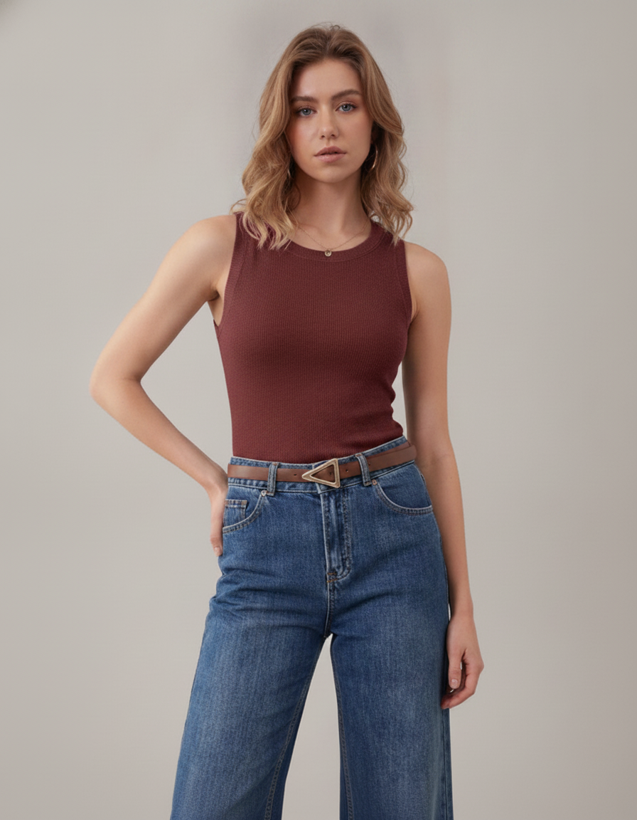 Arach&Cloz wool blend sleeveless top - Burgundy - front