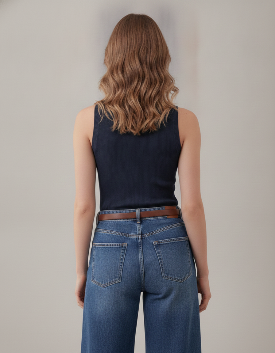 Arach&Cloz wool blend sleeveless top - Navy Blue - back