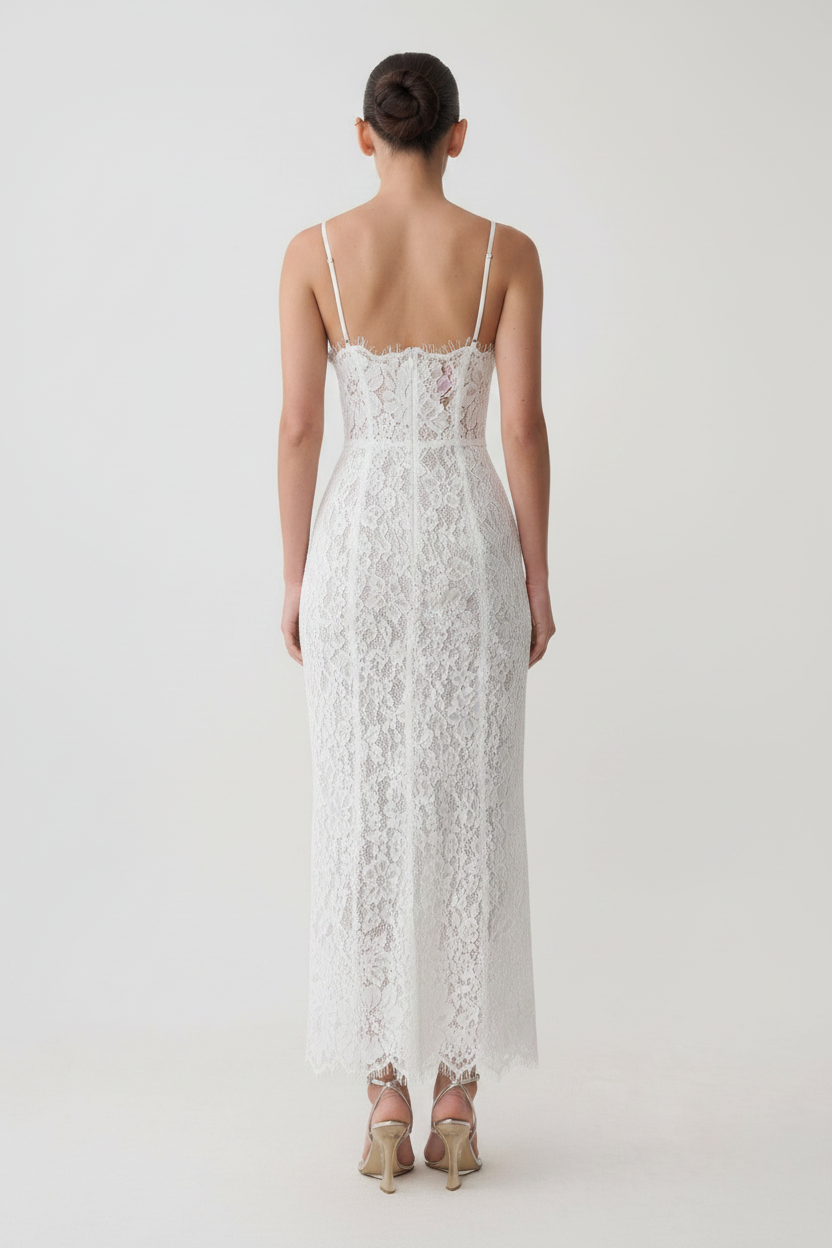 Marielle Lace Bustier Midi Dress - White back