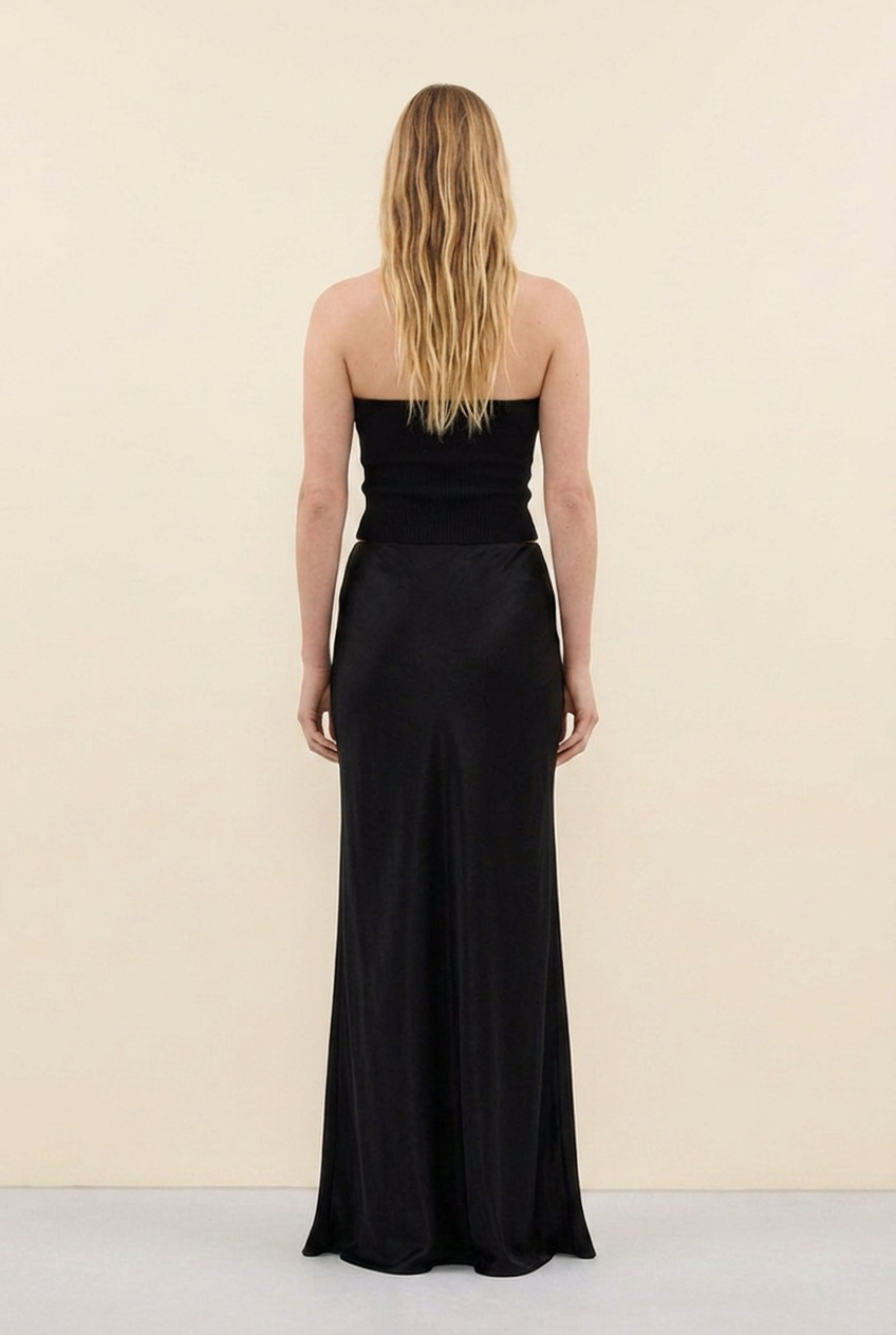 Vienna Bias-Cut Satin Maxi Skirt - Black back