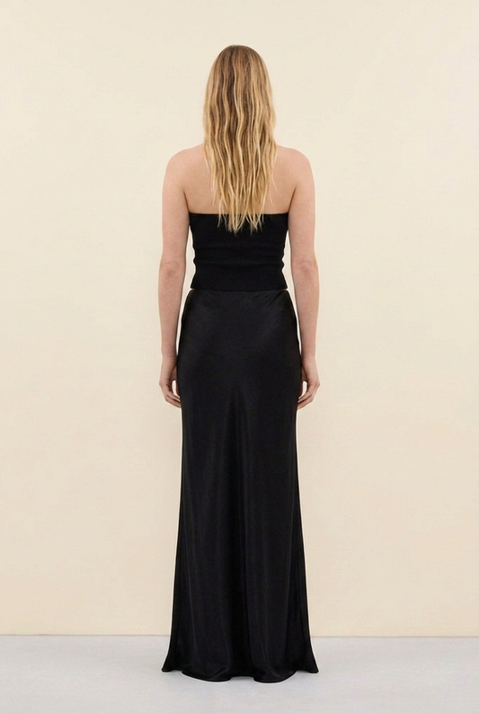Vienna Bias-Cut Satin Maxi Skirt - Black back