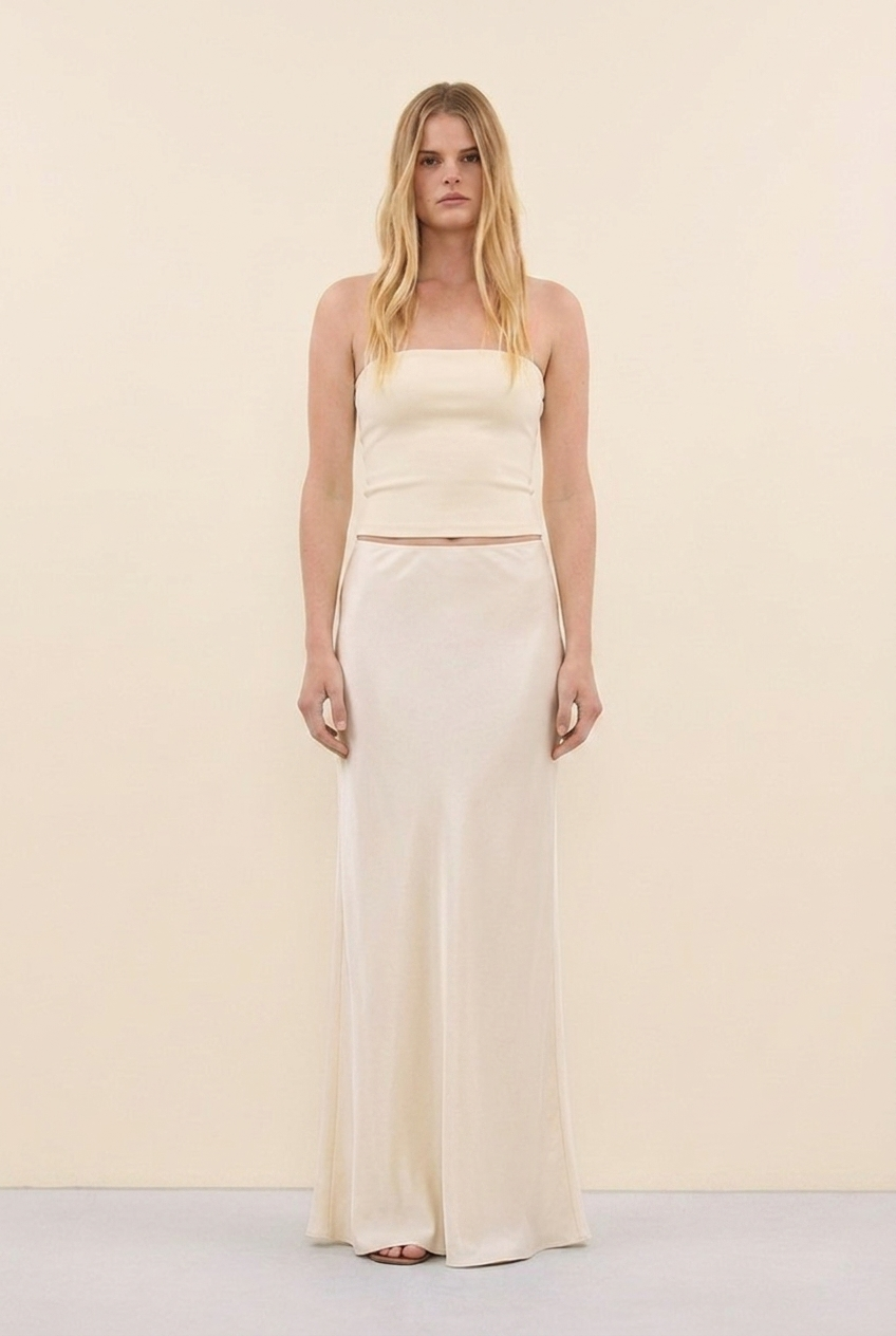 Vienna Bias-Cut Satin Maxi Skirt - Ivory front