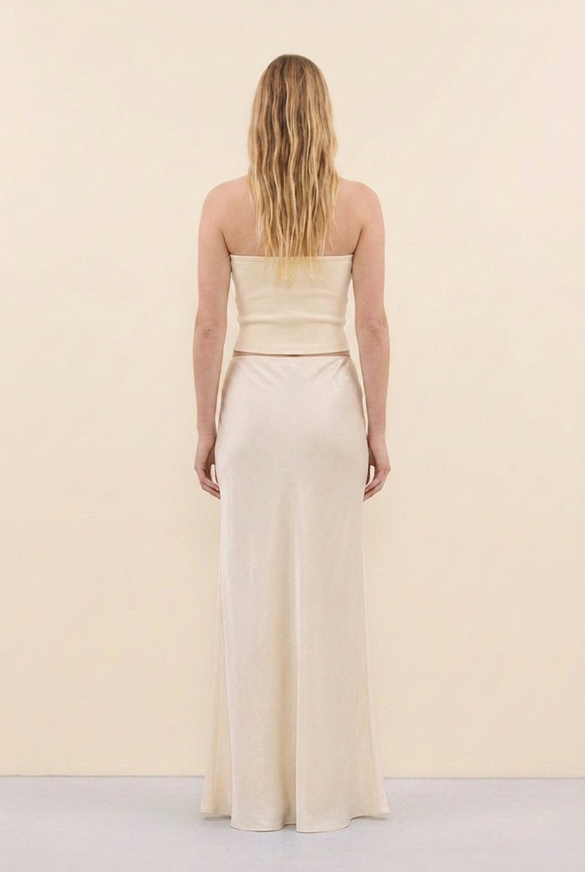 Vienna Bias-Cut Satin Maxi Skirt - Ivory back