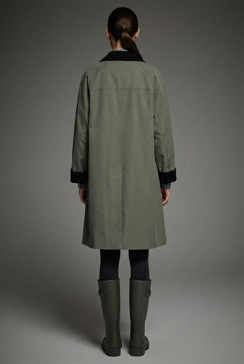 Reese Corduroy-Trim Oversized Trench Coat - Green - back