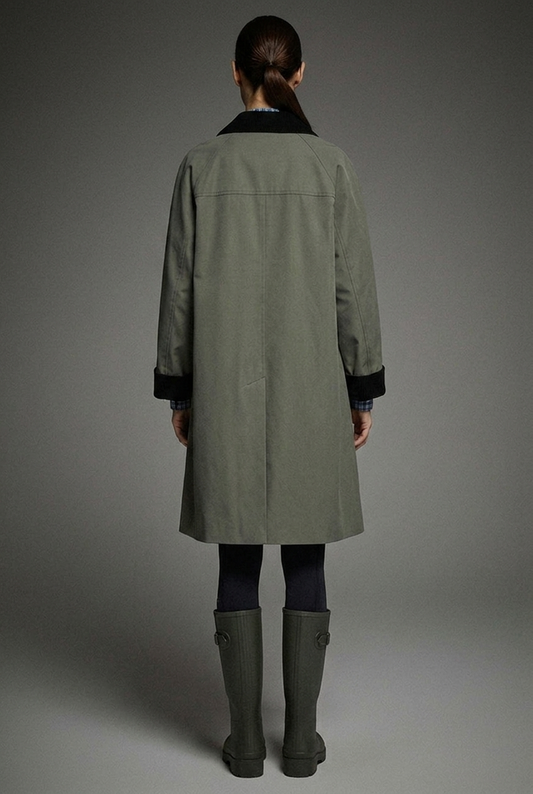 Reese Corduroy-Trim Oversized Trench Coat - Green - back