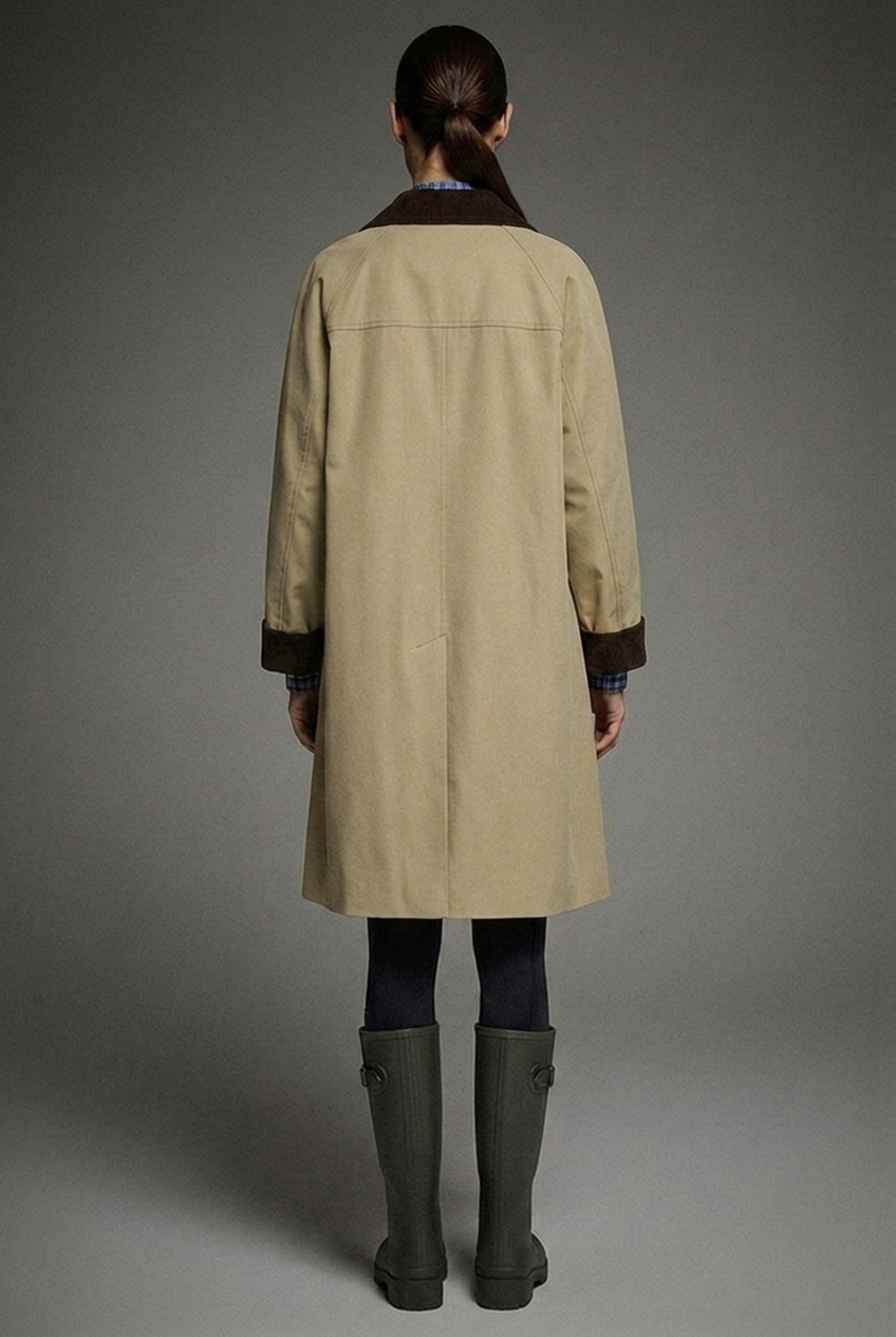 Reese Corduroy-Trim Oversized Trench Coat - Khaki - back