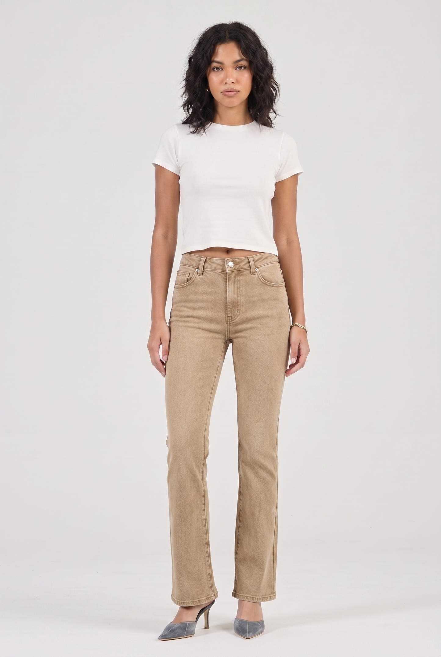 Marlowe Vintage Bootcut Jeans - Sandstone front