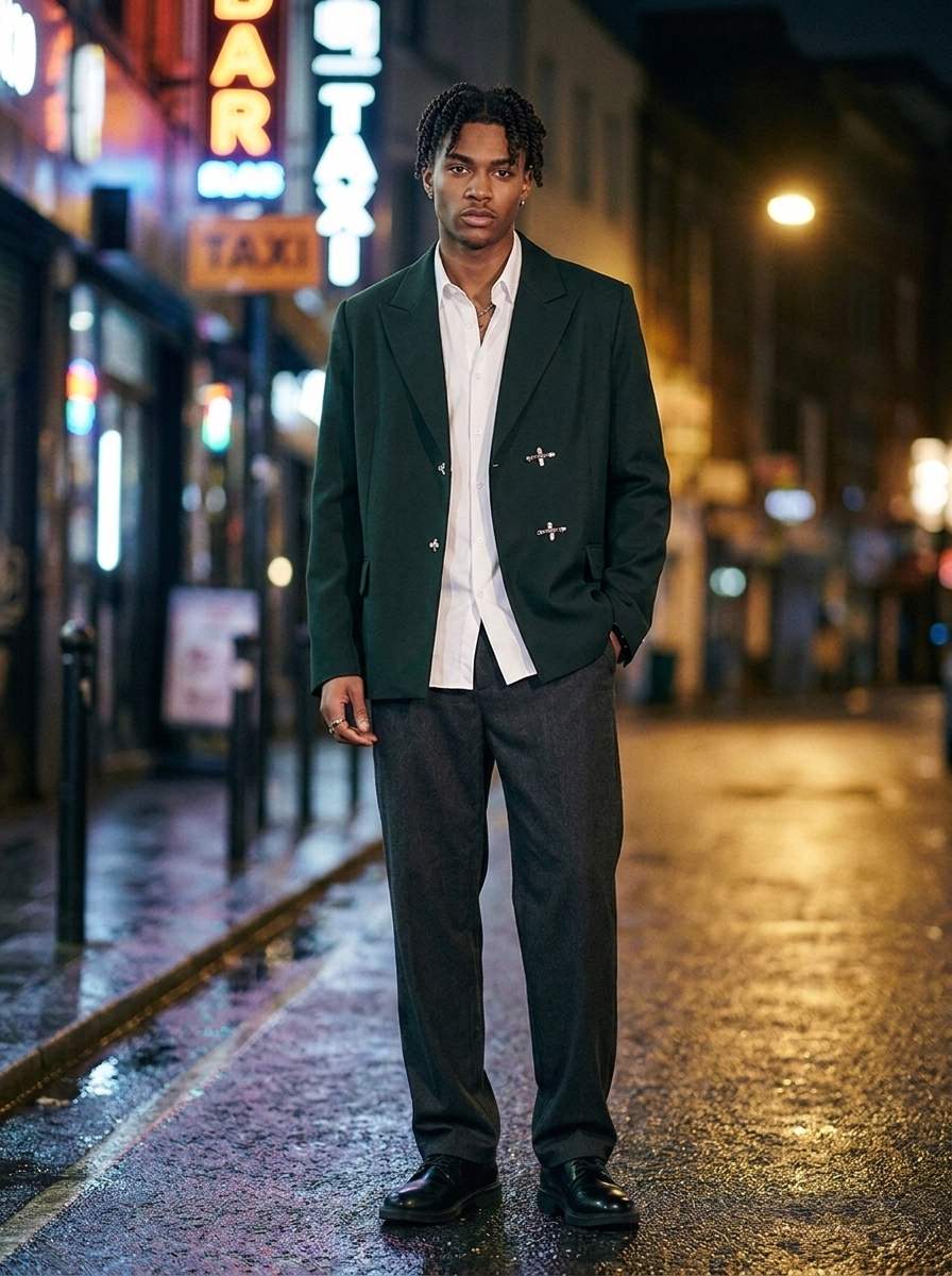 Rourke Oversized Twin-Clasp Blazer - Forest Green front