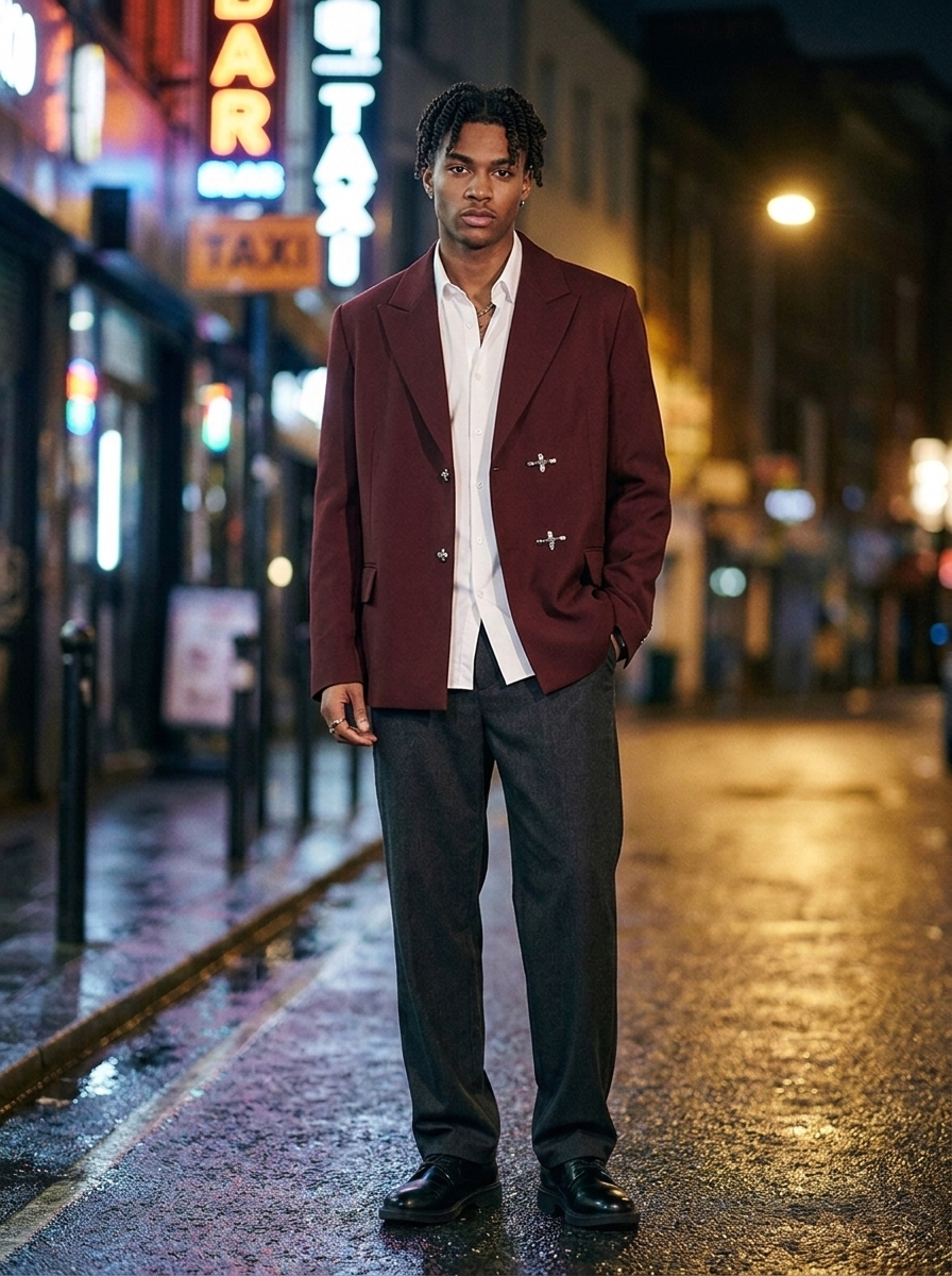 Rourke Oversized Twin-Clasp Blazer - Burgundy front