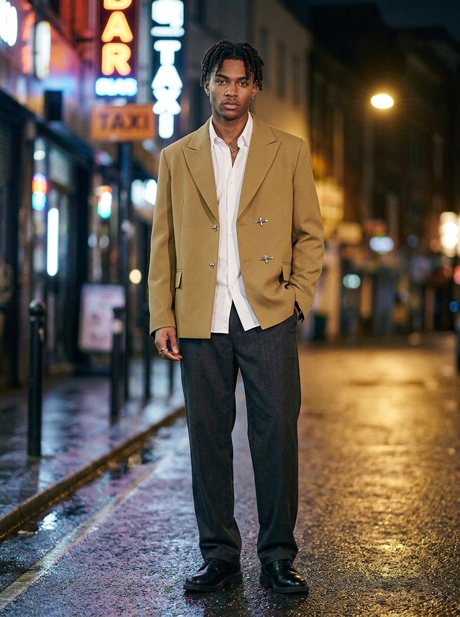Rourke Oversized Twin-Clasp Blazer - Camel front