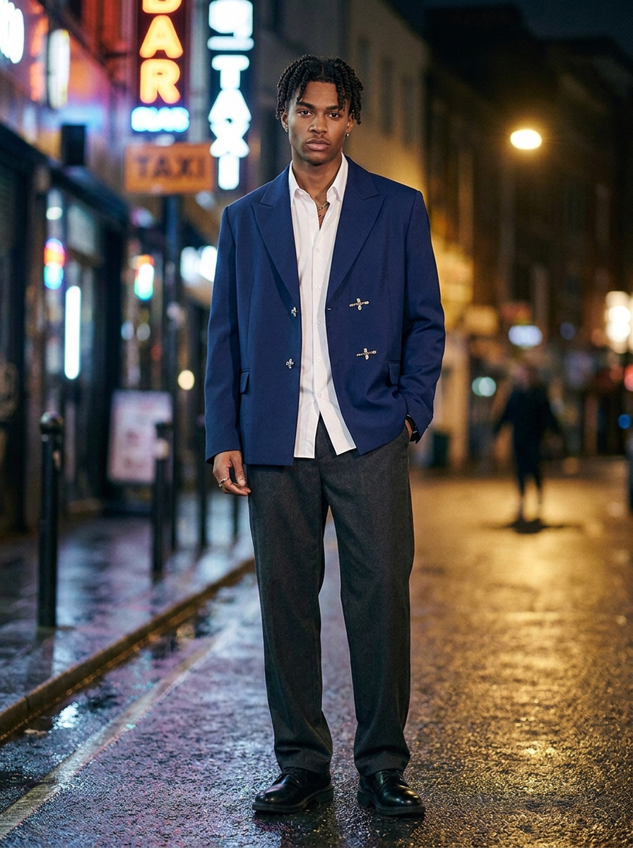 Rourke Oversized Twin-Clasp Blazer - Navy Blue front
