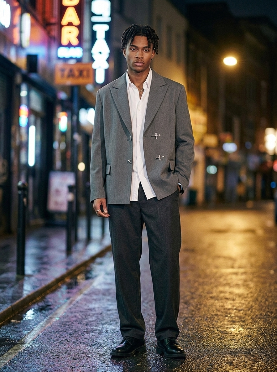 Rourke Oversized Twin-Clasp Blazer - Grey front