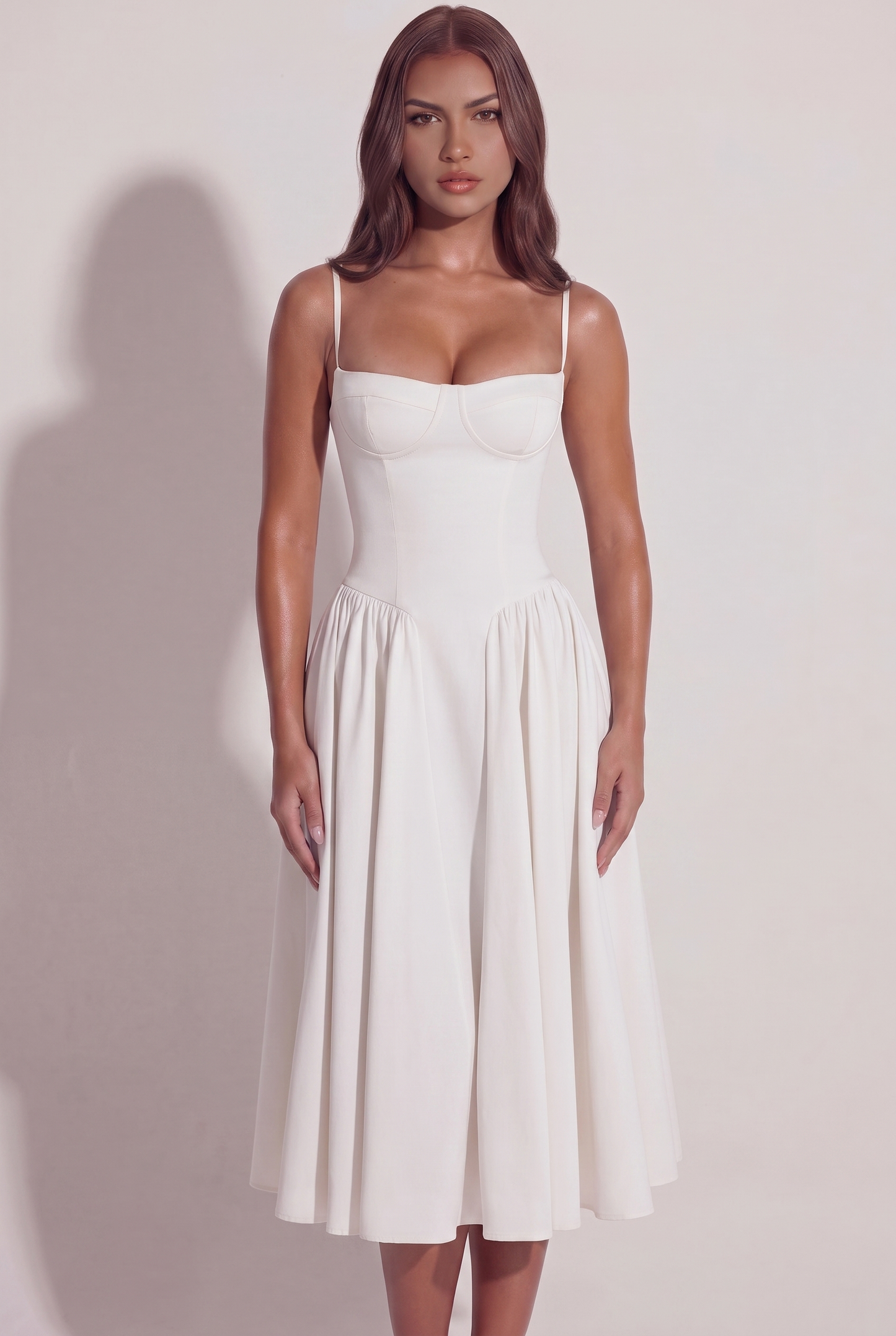 Bianca Sweetheart Bustier Midi Dress - White - Front