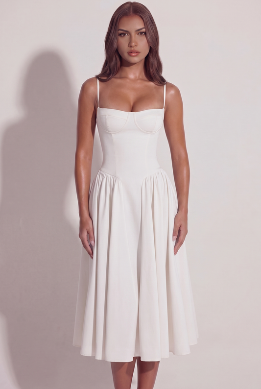 Bianca Sweetheart Bustier Midi Dress - White - Front