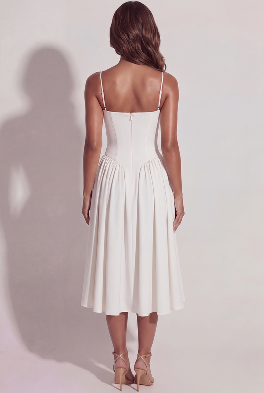 Bianca Sweetheart Bustier Midi Dress - White - Back