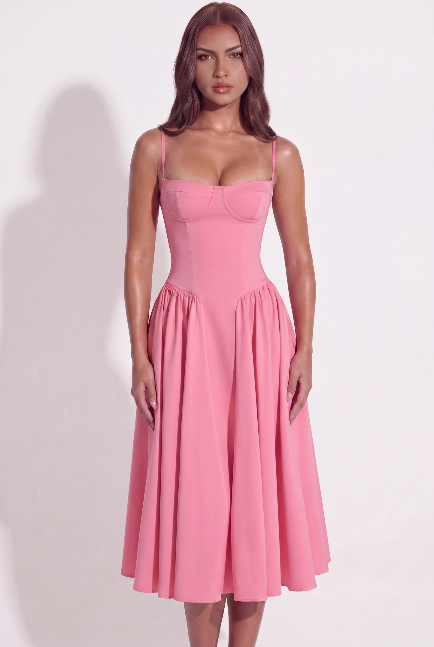 Bianca Sweetheart Bustier Midi Dress - Pink - Front