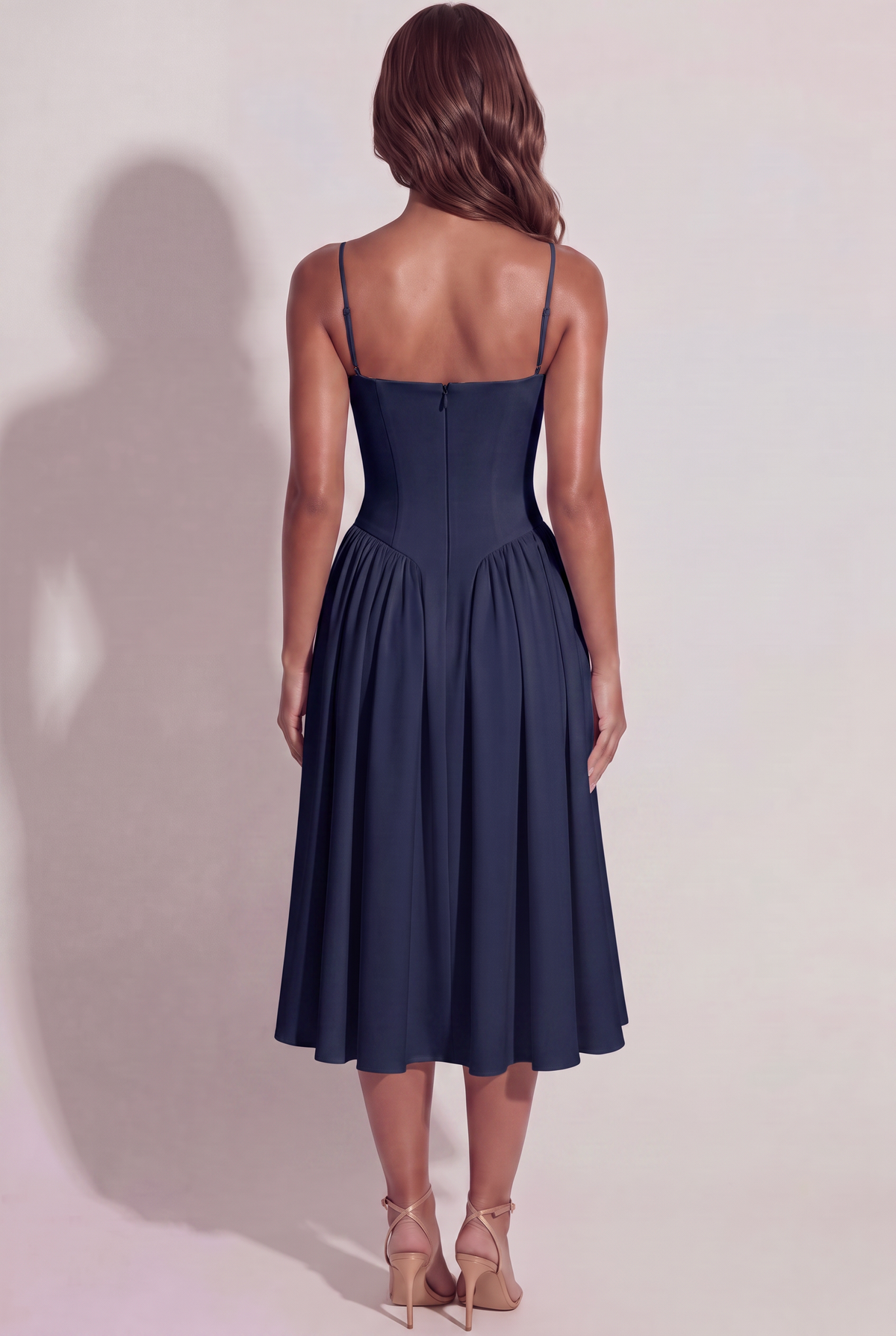 Bianca Sweetheart Bustier Midi Dress - Navy Blue - Back