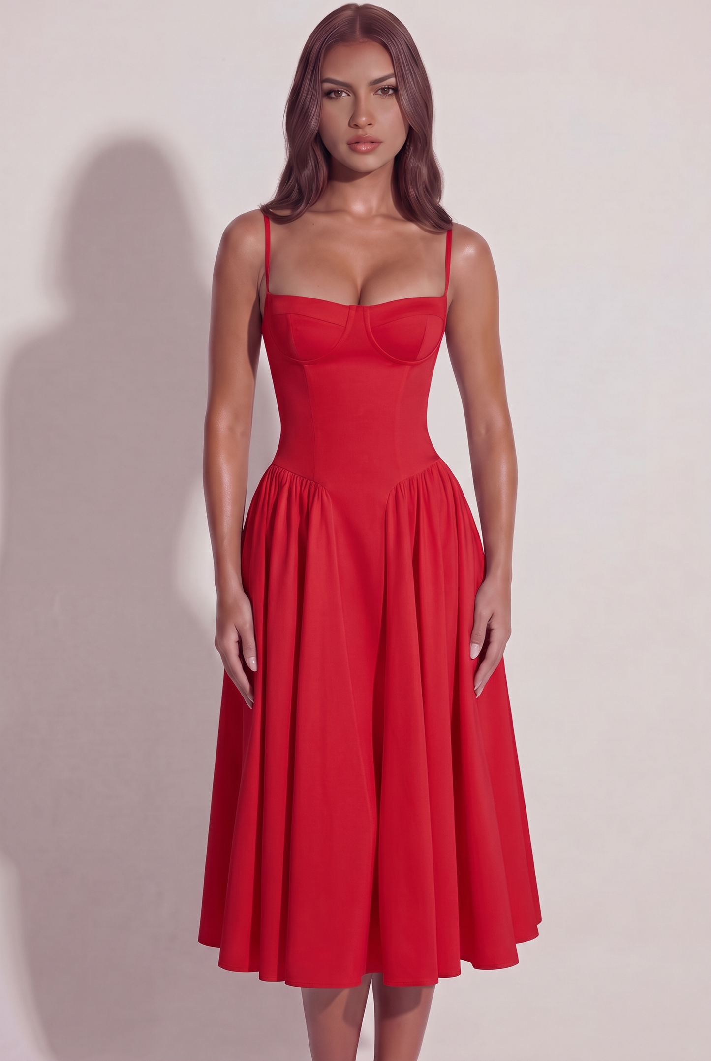Bianca Sweetheart Bustier Midi Dress - Red - Front