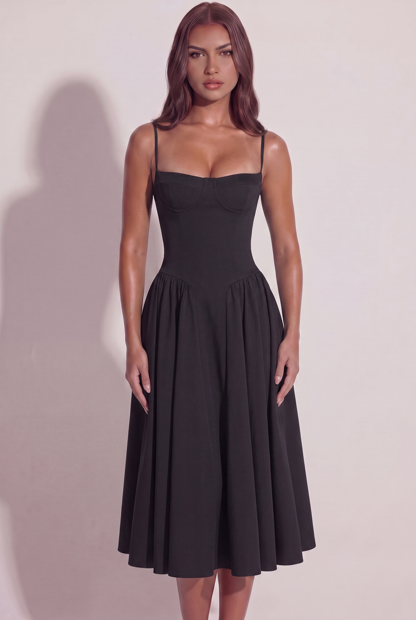 Bianca Sweetheart Bustier Midi Dress - Black - Front