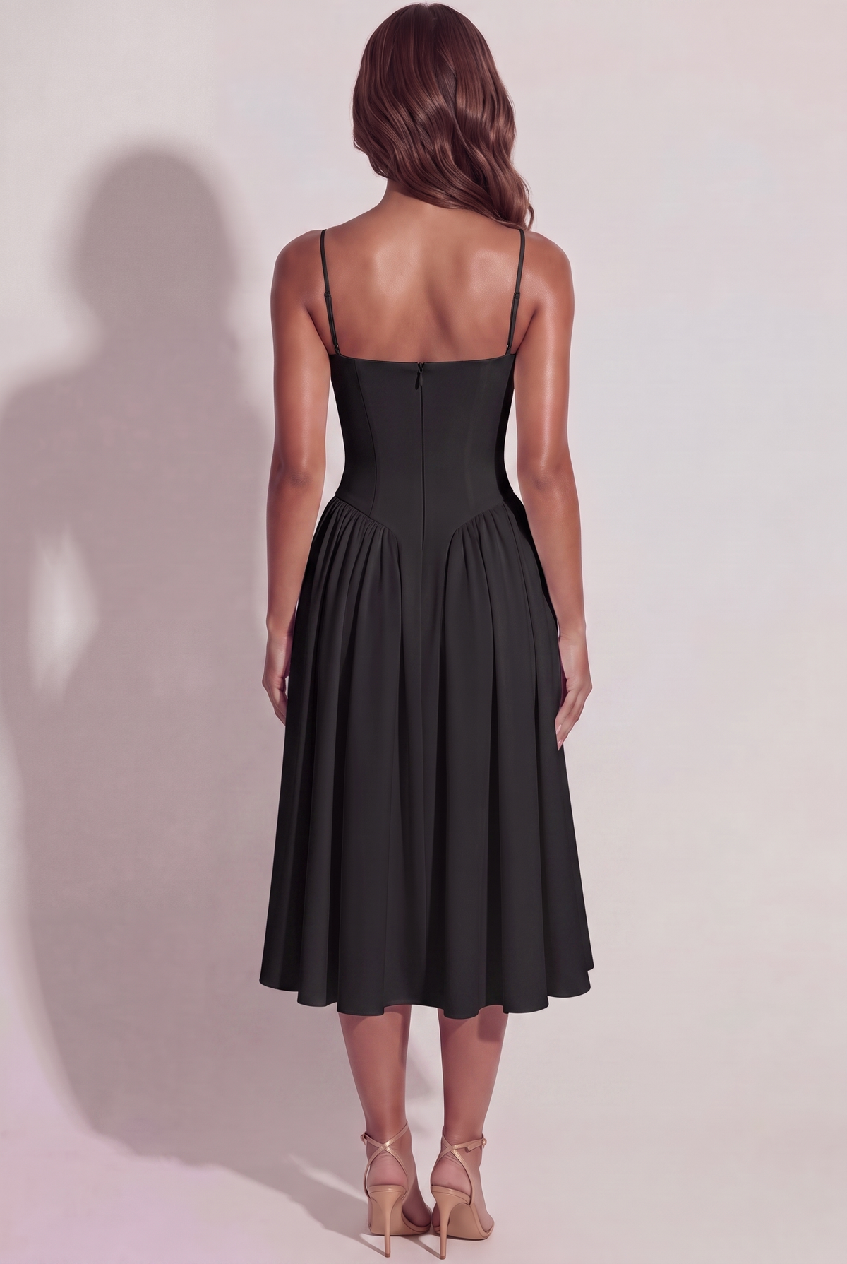 Bianca Sweetheart Bustier Midi Dress - Black - Back