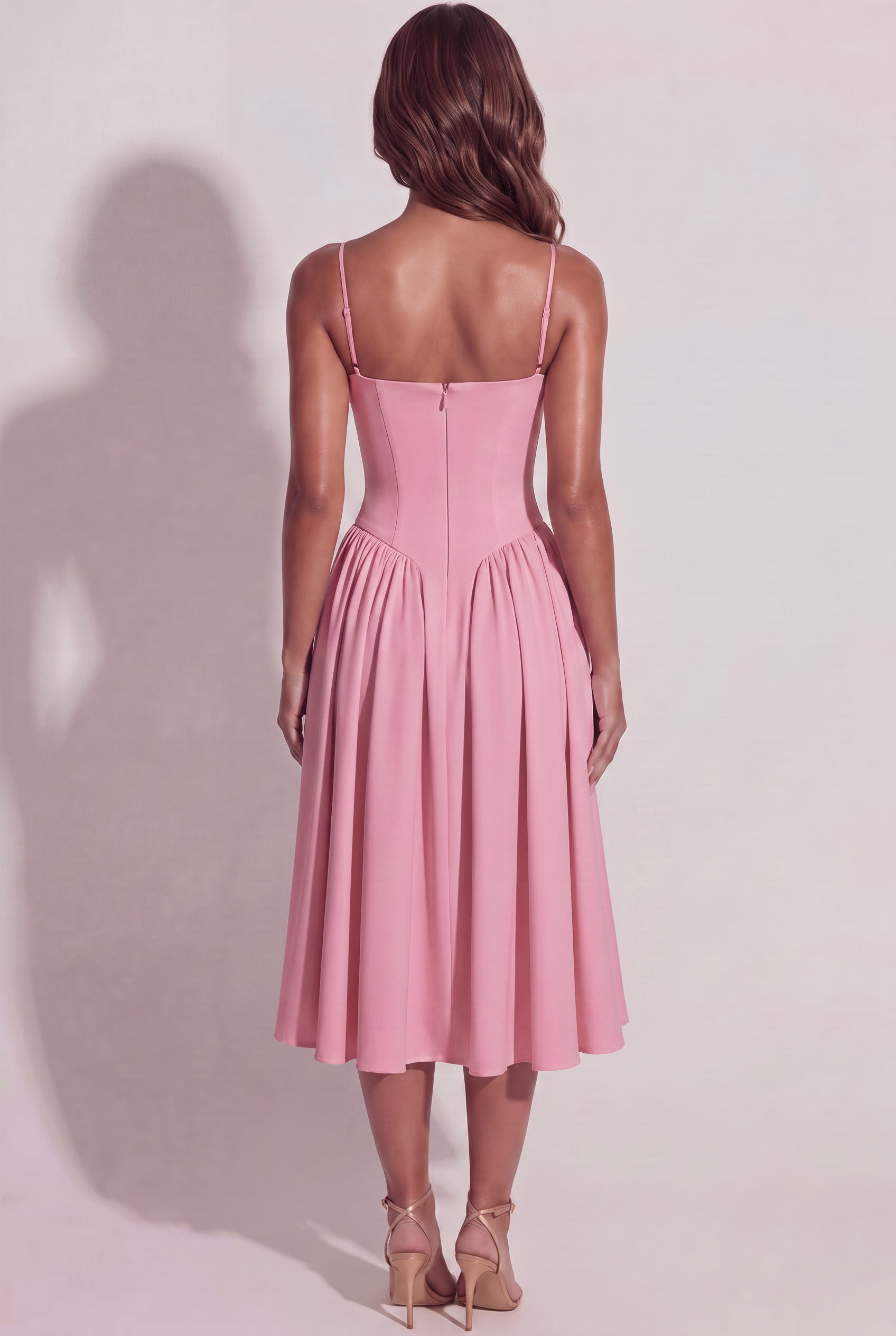 Bianca Sweetheart Bustier Midi Dress - Pink - Back