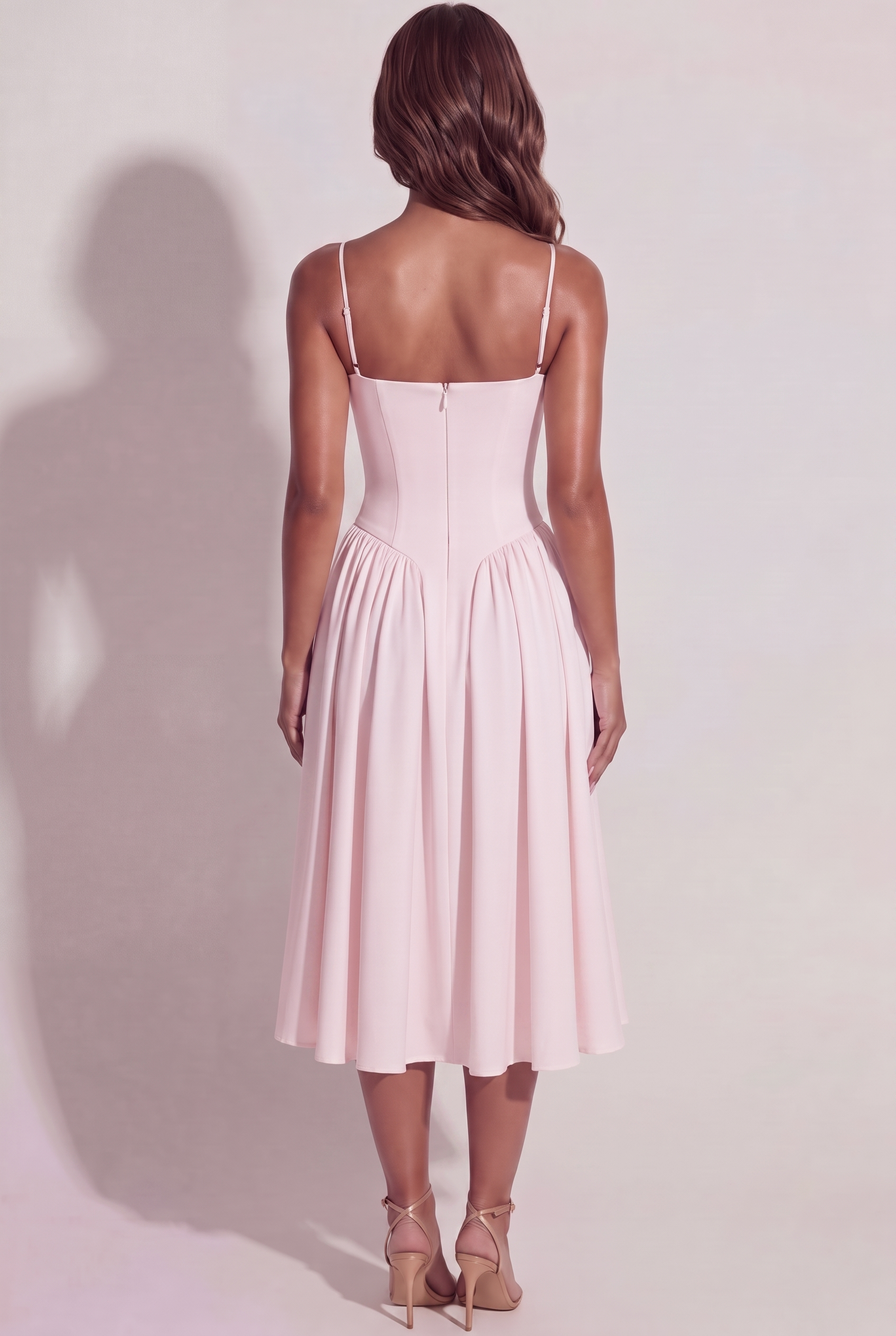 Bianca Sweetheart Bustier Midi Dress - Baby Pink - Back