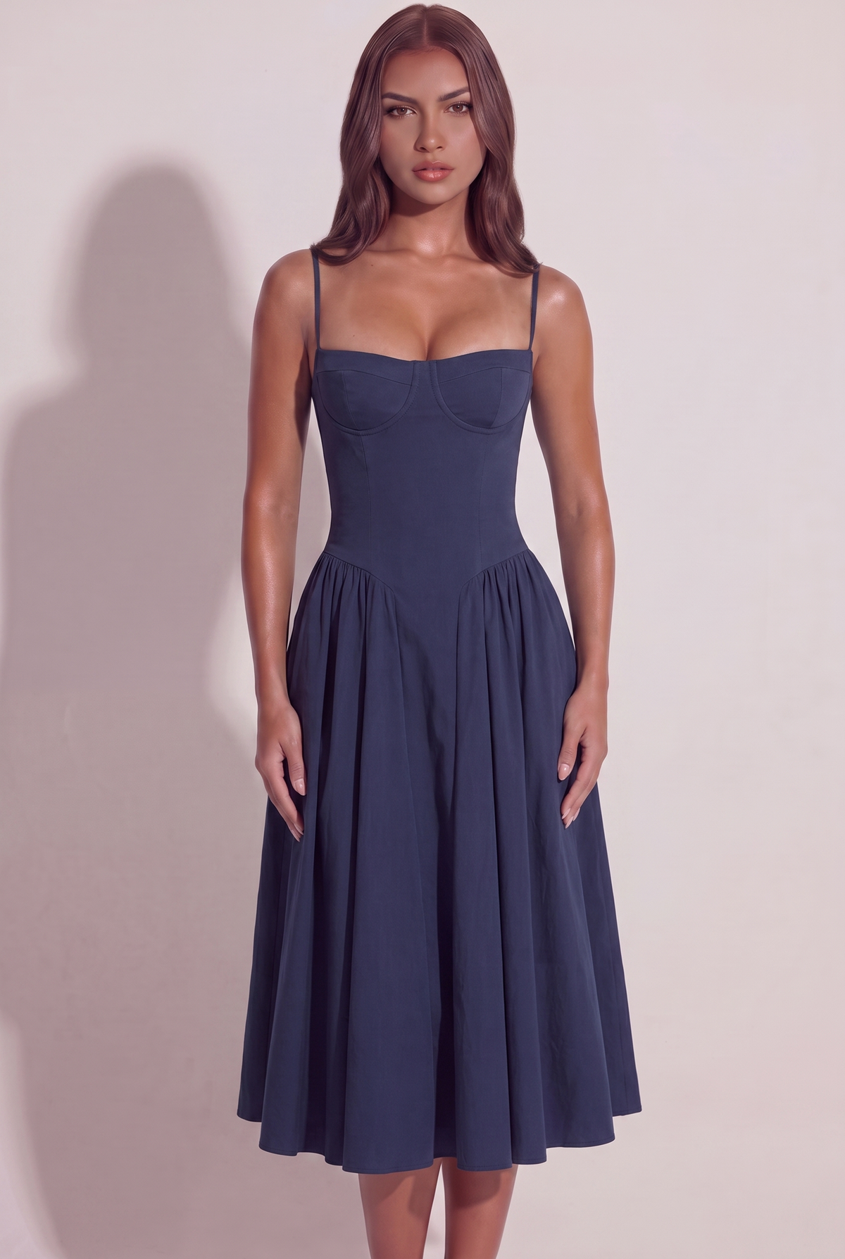 Bianca Sweetheart Bustier Midi Dress - Navy Blue - Front